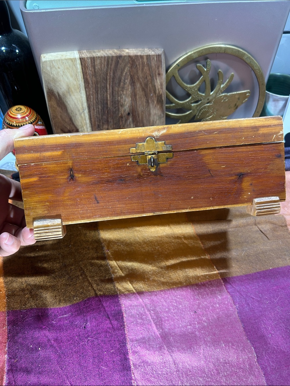 40’s Vintage Wooden Decorative Jewelry Box with flower and bird lithograph - Picture 12 of 13